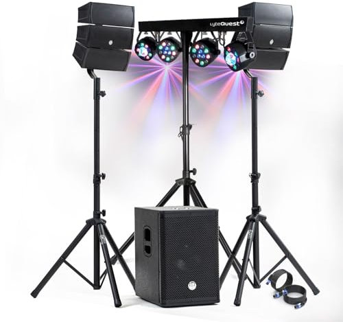 Pack Sono DJ 1000W Complet BM Bmsonic BMS-12-ARRAY-BT Enceintes +SUB 31cm USB/Bluetooth, Câbles, Eclairage LED Bar Salle des fêtes
