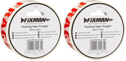 FIXMAN Ruban adhésif pour Emballage Fragile 191480-48 mm x 66 m (Lot de 2)