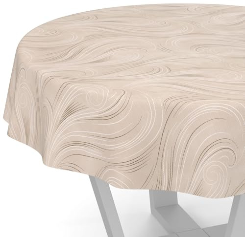 Wachstuchtischdecke Wachstischdecke Wachstuch Tischdecke abwaschbar Gartentischdecke Abstrakt Beige Rund 140cm Schnittkante