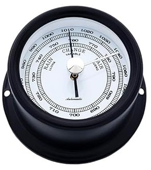 Autonautic - Barómetro Aneroide Náutico de Aluminio, Negro, de Alta Resistencia al Ambiente Marino, para Embarcaciones o Decoración - 72mm (ø) - Made in Spain.