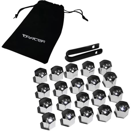 TRACER - 20 x Copribulloni per ruote, dimensioni: 17 mm, colore: argento - Copribulloni universali in plastica