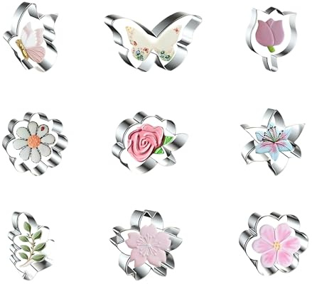Syrvnto Formine per Biscotti Stampi Set di 9 Tagliabiscotti in Acciaio Inossidabile a Forma di Farfalla e Fiore, Coppapasta Stampini per Biscotti per Dolci, Frutta e Decorazioni Creative