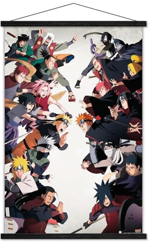 Trends International Naruto Shippuden - Face-Off Wall Poster with Magnetic Frame, 34L x 22.4W, Print and Black Hanger Bundle