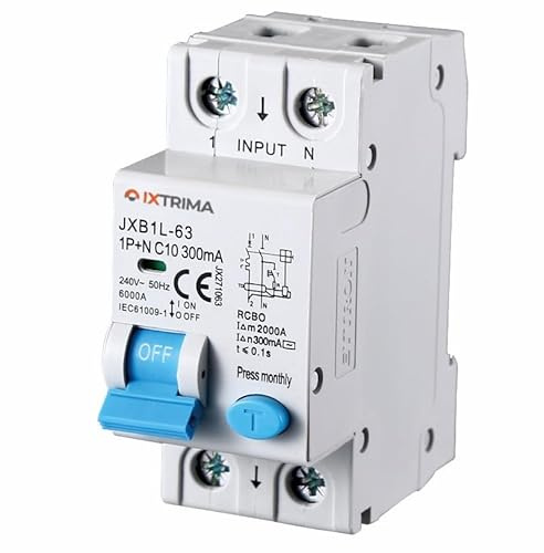 IXTRIMA Interruttore Magnetotermico Differenziale 1P+N 10A 300mA 220V-6KA 2 moduli 300mA per Guida DIN - Protezione Circuiti e Sicurezza Impianti