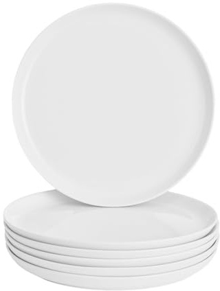 WishDeco Lot de 6 Assiettes Blanches, Plates à Salade 23 cm, Assiettes Rondes en Porcelaine, Plats de Service en Céramique pour pâtes, pizza