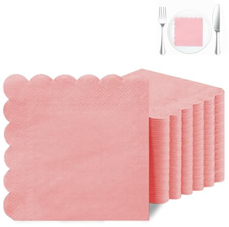 Cocktail Servietten, 100 Stück 24 X 24 cm Cocktailservietten, Gewellt Servietten, 2 Lagig Gefaltete Getränkeservietten, Hochzeit Servietten für Abendessen, Hochzeit, Geburtstag, Rosa
