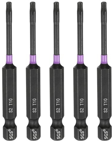 sourcing map 5pcs T10 Torx Testa Cacciavite Impact Bit 1/4 Hex Shank 2.8 (70mm) Lungo Magnetico Senza Foro A Prova di Manomissione 6 Point Star Screw Driver Punte da Trapano Fosfato S2 Acciaio