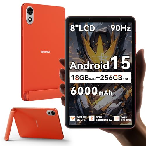 Blackview ZENO 1 8 Inch Tablet with SIM Card Slot, Android 15 Gaming Cellular Tablet with Detachable Stand, 18GB+256GB, 8 Tablets with Dual SIM 4G LTE & 5G WiFi, 90Hz HD Display,Orange