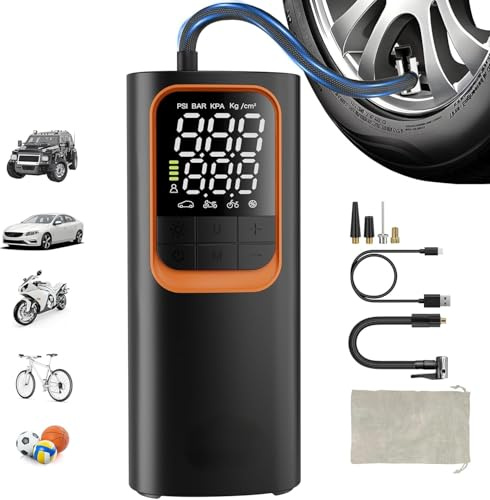 Reifenfüller Tragbarer Luftkompressor, Luftpumpe mit 170PSI Hochdruck, Digitaler Reifendruck, Voreingestellter Druck Automatischer Stopp, Aufpumpen von Autos / Fahrrädern / Motorrädern / Bällen, USB-A