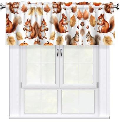 Tenda jacquard con stampa autunnale con zucca, 137 x 45,7 cm, mantovana per finestra da cucina e bagno, tasca per asta