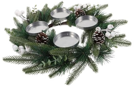 PRETYZOOM Advent Wreath Centerpiece Traditional Christmas Candle Holder Wreath for Holiday Candles Faux Pine Cones Berries for Xmas Window Door Decoration