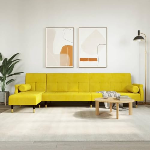 Qnhdfrt L-Form Schlafsofa Gelb 271x140x70 cm Samt mit Chaiselongue für Wohnzimmer
