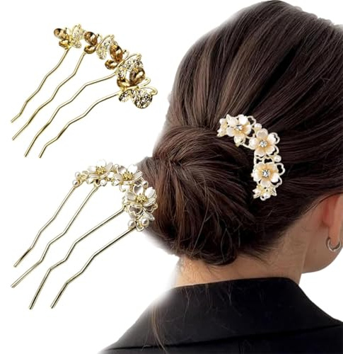 2 Pièces Set Épingles à Cheveux Vintage Fleurs Strass, Élégants Porte - Cheveux, Accessoires pour Brides, Parfaits pour Mariages & Fêtes