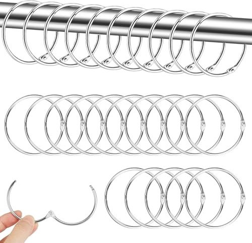 40 Piezas Anillos de Cortina para Abrir, Anillos de Cortina de Metal, Argollas para Cortinas, Adecuado para Cortinas de baño y Barras de Cortina de Dormitorio, Color Plateado (Plata)
