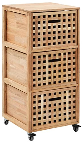 Makastle Armoire de Salle de Bain Étroite avec roulettes, Meuble de Rangement avec 3 Tiroirs pour Chambre à Coucher, Salon, 41x41x91 cm Bois Noyer Massif