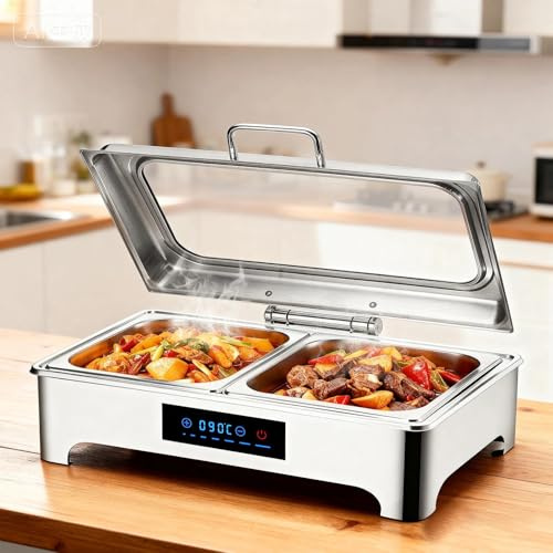 VFDZ Chafing Dish Buffet Elettrico, Acciaio Inox Scaldavivande Elettrico Professionale, Scaldavivande Catering Buffet con Controllo Intelligente della Temperatura, 400W 220V 9L(1/2)