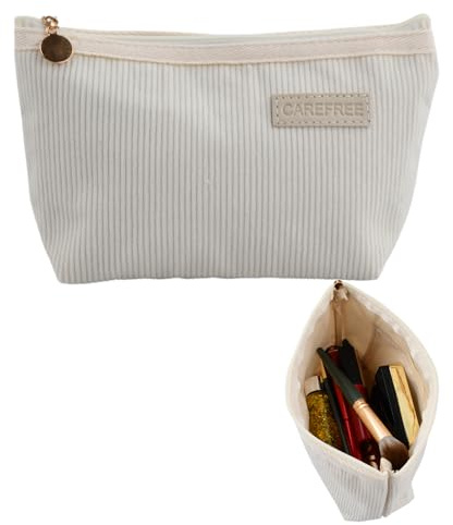 1 Pieza Neceser Pequeño, Bolsa de Viaje, Bolsa de Almacenamiento Multifunción con Asa, Neceser Femenino, Organizador de Cosméticos con Cremallera, Albaricoque, Pana