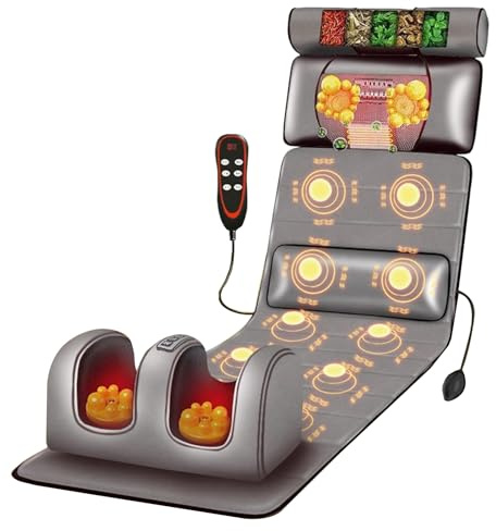 Generico Tappetino da Massaggio riscaldato per Tutto Il Corpo con 20 Teste di Massaggio Shiatsu per Il Collo,Lettino per Massaggio Completo del Corpo,9 modalità e 9 Forza Regolabile(Color:Grigio)