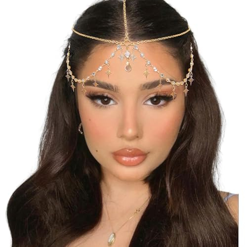 Zosutetoxo Gold Glitzer Kopfkette Blatt Design: Bohemio adorno para el cabello con piedras, accesorios de disfraz de bailarina del vientre para mujer