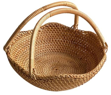 Lawnoval Panier en rotin tissé à la main, 26 x 22 x 9 cm, jaune, pour pique-nique et shopping, léger, avec poignées, solution de rangement durable