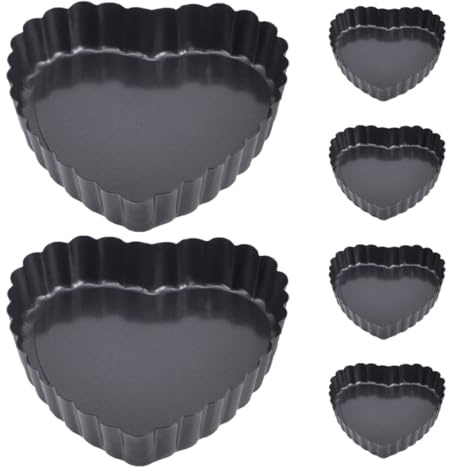 TOYANDONA Set 6 Mini Teglie per Crostate a Cuore in Acciaio al Carbonio con Fondo Rimovibile Antiaderente Stampi per Torte Piccole con Bordo Ondulato per Dolci Fatti in Casa e Occasioni
