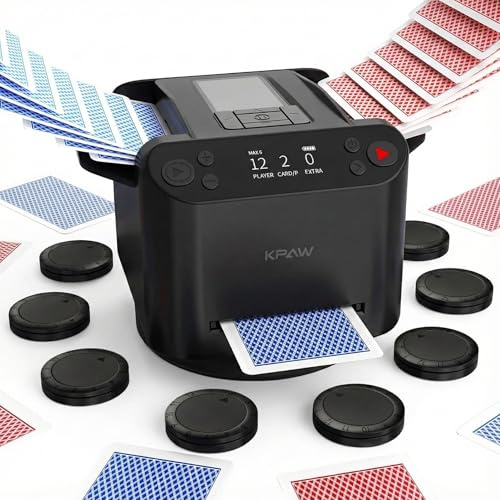 KPAW 2-in-1 Automatic Card Shuffler & Dealer + 8 Drawing Remotes - Support 12 Players, Fit for Poker, UNO, Rummy & Other Card Games (Black)