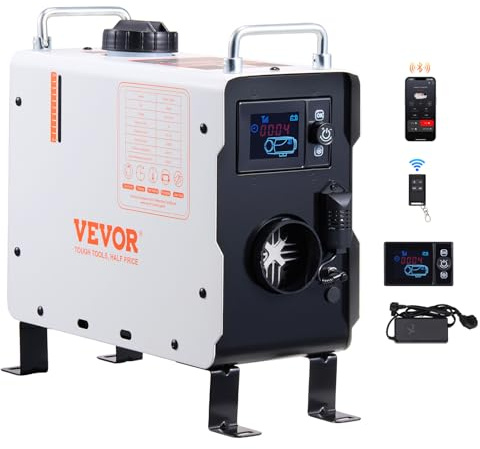 VEVOR Diesel Heater, 2KW 12V/24V All in One Diesel Air Heater with Bluetooth APP Control, Remote Control and Display Screen, CO Alarm, Portable Fast Heating for Vehicles, RVs, Trucks, and Outdoors