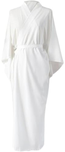 Pineeseatile Kimono giapponesi da donna Kimono tradizionale giapponese bianco tinta unita con cintura Taglia unica Pigiama con fodera in yukata e maniche lunghe per vacanze Spa Ospedale, Vestaglia