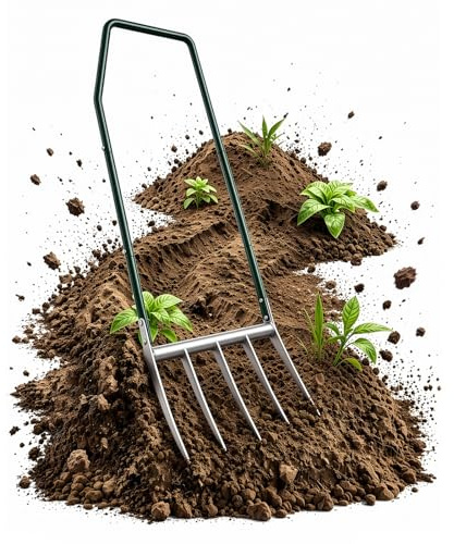 Toemics Garten Grabegabel 5 Zinken, Broadfork/Bodenlockerung swerkzeug, langstielige Gartenforke zum Lockern, Umgraben, Umpflanzen und Unkrautentfernen 153x50 cm Rückenschonend und extrem robust