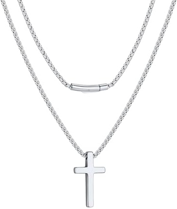 FaithHeart Herren Kette Kreuz Edelstahl Silber Halskette Wasserfest | Kreuzkette für Alltag, Länge 40-60cm, Kreuzanhänger von S/M/L, Drehverschluss, in Silber/Schwarz/Gold, Venezianierkette