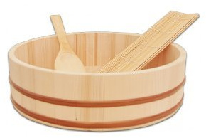 42cm/16.5 Wooden Sushi Rice Bowl/Hangiri/Sushi Oke/Handai w/Sushi Rolling Mat …
