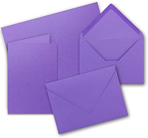 50x DIN B6 Faltkarten Set mit Umschlägen - Violett (Lila) - 115 x 170 mm - ideal für Einladungskarten, Hochzeit, Taufe, Kommunion, Konfirmation - Marke: FarbenFroh