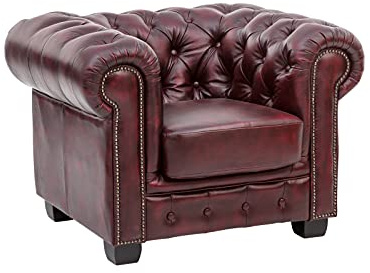 Woodkings Chesterfield Sessel Echtleder antik Rot | Bürosessel, Federkern, Ledersessel, Herrenzimmer, englisches Design