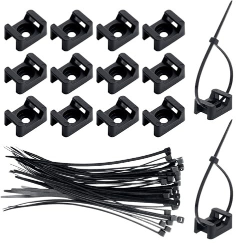 Fippy Lot de 150 Pièces fixations de serre-câbles Base de montage d'attache-zip noire avec 150 colliers de serrage en nylon noir