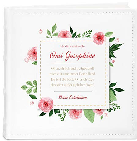 Maverton Einsteckalbum mit Aufdruck - Fotoalbum für 200 Fotos 10x15-50 Seiten - Größe: 21x22cm - Weiß - Geschenke für Frauen zum Geburtstag - personalisierte Geschenke