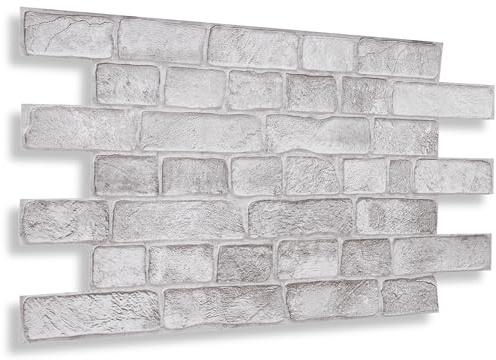 NOVECRAFTO Faux Brick Decorative 3D Wall Panels - 37.79 x 18.89 in (96x48cm) -14 Sheets Covering 69.44 sqft (6.45 sqm) - Kitchen Office Living Room Cladding Panels - Grey Faux Brick Effect Pattern