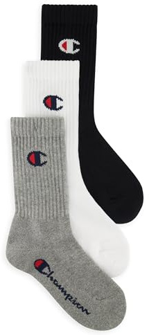 Champion Core- Junior 3PP Crew Calze, Multicolore (Grigio Melange Chiaro, Bianco, Nero), 31-34 (Pacco da 3) Unisex Bambini e ragazzi
