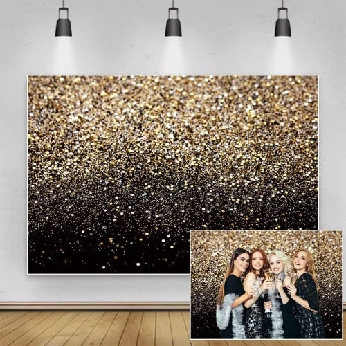 Renaiss 3x2.5m Glitter Photo Toile de Fond Abstrait Ciel Étoilé Doré Bokeh Spot Sequin Photographie Toile De Fond Noir et Or Mariage Famille Fête d'anniversaire Décoration Portrait Studio Props