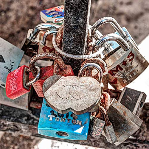 ART-PRINT-on-matte-paper-220gr- Candados de amor en barandilla del puente, San Julián, Malta Frank Assaf - Arquitectura cuadrado Imagen Puente Ciudad Cerraduras coloridas Amor Malta 17_X_17_in
