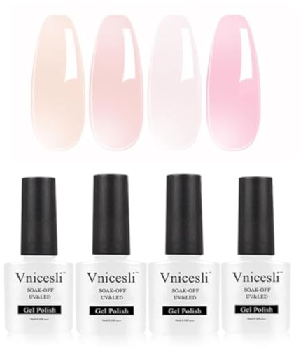 Vnicesli UV Nagellack Milchig Rosa Nude Set, 4 Farben Gel Nagellack French Soak-Off UV/LED Gel Nail Polish Transparent Natur UV Lacke Für Nägelstudio DIY Home 10ml