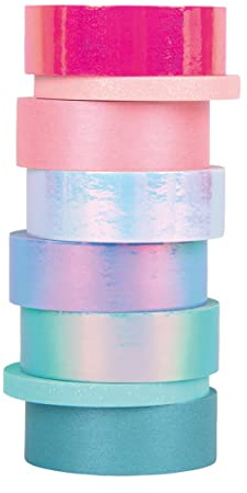 Rayher Washi Tape Set Shiny Mix, 8 Rollen á 5 m, 6 x 15 mm breit, 2 x 5 mm breit, schimmernde Pastellfarben, Papierfolie, Papierband, Klebeband, Dekoband, 50262999