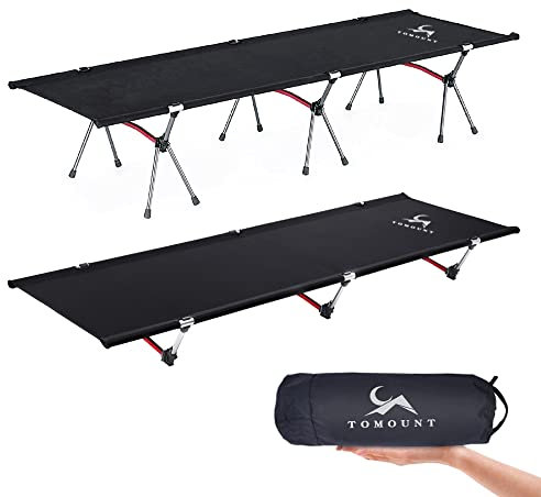 TOMOUNT Feldbett Leichtes Campingliege Aluminiumlegierung Kompaktes Campingbett Reisebett für Balkon, Garten, Zelten, Outdoor Wanderung - Schwarz