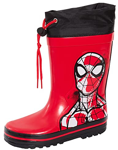 Garçons Bottes de Pluie Spiderman avec des Attaches à Nouer pour Enfants Bottes Wellington Wellys, Rouge, 28 EU