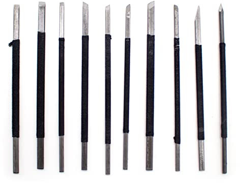 Jieotwice Herramienta de Cincel Tallar Piedra/madera, Cuchillo para Tallar a Mano, Herramienta para Tallar con Sello de Cuchillo, Pluma para Tallar en Miniatura, Juego de 10, Acero de Alto Carbono