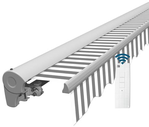 Auvent Semi-Cassette articulé Eclipse - Auvent de Balcon Standard électrique - 3 x 2,5 m - Tissu 280 g/m² - Polyester (PE) - Protection UV 50+ - Couleur du Tissu : Gris/Blanc