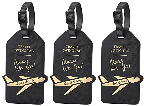 TITIROBA Kofferanhänger PVC Gepäckanhänger mit Adressschild Geeignet für Koffer Handtasche 3 Stücke Schwarz