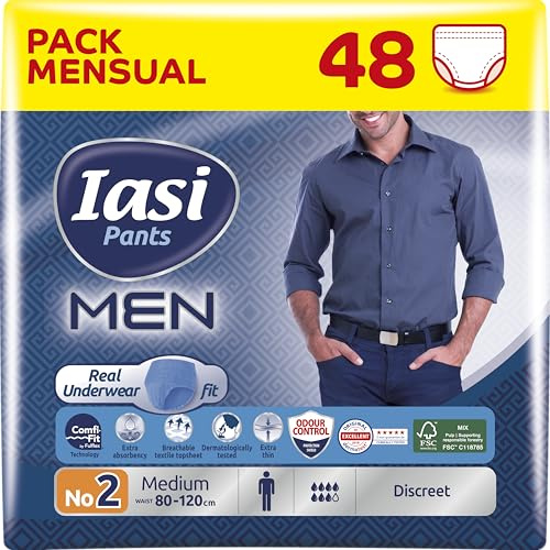 IASI Pants MEN, Ropa Interior Absorbente para Hombre - Para Incontinencia Moderada, talla M, 48 unidades