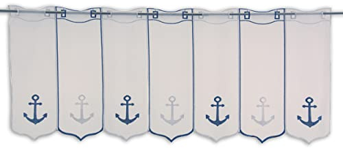 Clever-Kauf-24 Scheibengardine Anker Bestickt Bistrogardine blau weiß Höhe 45cm versch. Breiten (BxH 80x45cm)