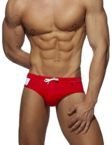 RQPYQF Costume da Bagno Uomo, Costume Slip Nuoto Mare e Piscina Uomo Swimming Brief Coulisse Regolabile YK16 (Rosso, L)