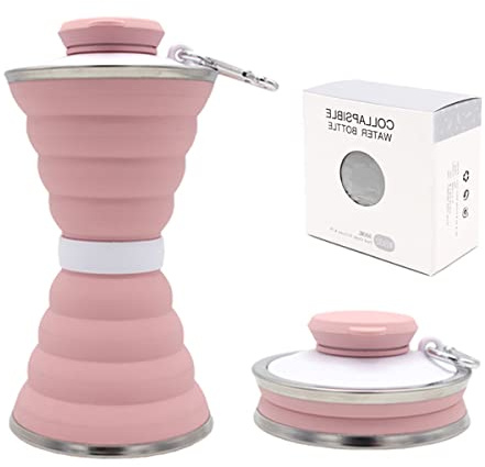 COMBLU Bouteille d'eau pliable, tasse de camping avec mousqueton, réutilisable en silicone, pliable, anti-fuite, portable pour le sport, les voyages, les voyages, la gym, la randonnée
